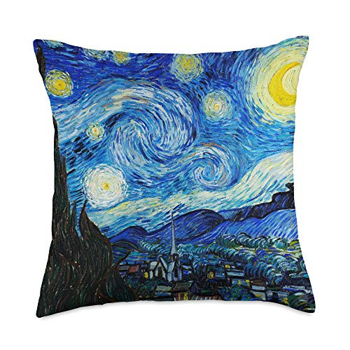 Van Gogh Tee Starry Nigh Vintage Blue Sky Art Paint Stylish Throw Pillow 18x18 Multicolor