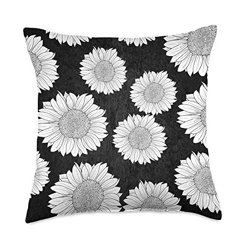 Sunflowers Sunshine Yellow Flowers Florist Gifts Florist Gift Floral Aesthetics Black And White Sunflower Throw Pillow 18x18 Multicolor