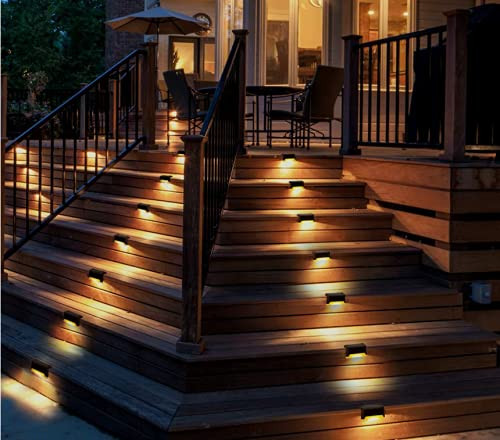 Solar Deck Lights Outdoor 4 Packs Weatherproof Solar Step Lights Led Solar Night Lights for Outdoor Stairs Step Fence Railing Yard and Patio -Warm White- Solar Deck Lights Outdoor 4 Packs Weatherproof Solar Step Lights Led Solar Night Lights for Outdoor Stairs Step Fence Railing Yard and Patio -Warm White-