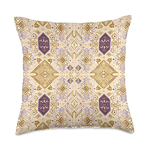Gray  and  Gold Publishing Boho Geometric Pattern in Yellow  and  Purple AEV099 Throw Pillow 18x18 Multicolor