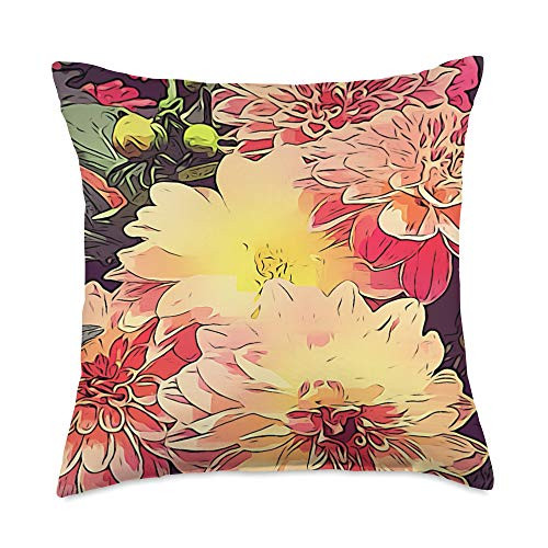 Botanical Floral Designs Chrysanthemum Mum Flower Pink Yellow Throw Pillow 18x18 Multicolor