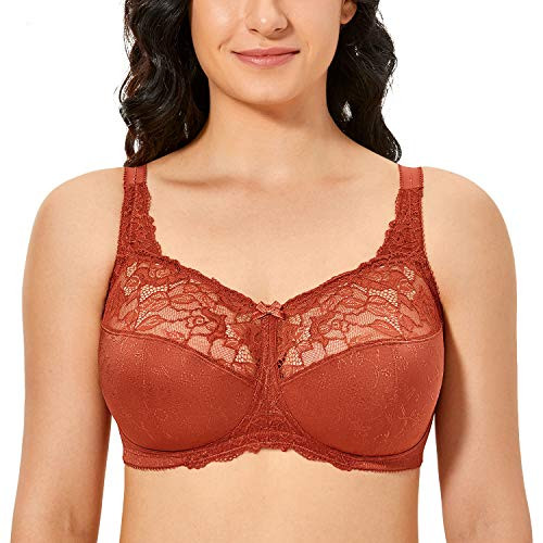 DELIMIRA Women's Wireless Bra Lace Bralette Plus Size Full Coverage Unlined Pumpkin 36G