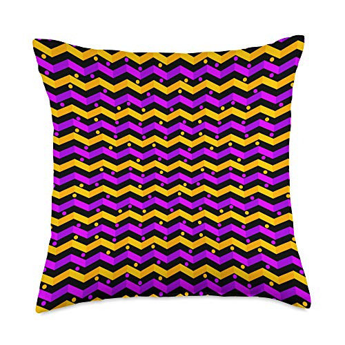 Geometric Stylish Fashion Purple and Yellow Halloween themed Chevron Pattern Throw Pillow 18x18 Multicolor