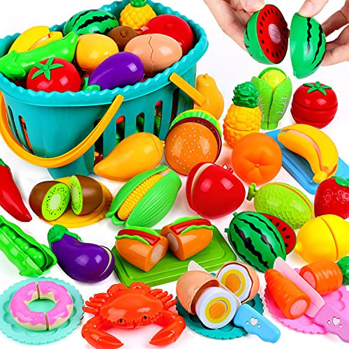 OCATO 70PCS Cutting Play Food Set for Kids Kitchen Toys Food Cutting Toys Fruits and Vegetables with Storage Basket Fake Food Pretend Play Kitchen Accessories Toys for Toddlers Boys Girls Xmas Gifts OCATO 70PCS Cutting Play Food Set for Kids Kitchen Toys Food Cutting Toys Fruits and Vegetables with Storage Basket Fake Food Pretend Play Kitchen Accessories Toys for Toddlers Boys Girls Xmas Gifts