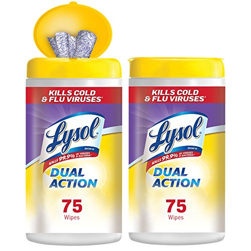 Lysol Dual Action Disinfecting Wipes w. Scrubbing Texture 75 Pack of White Citrus 150 Count -Pack of 2-