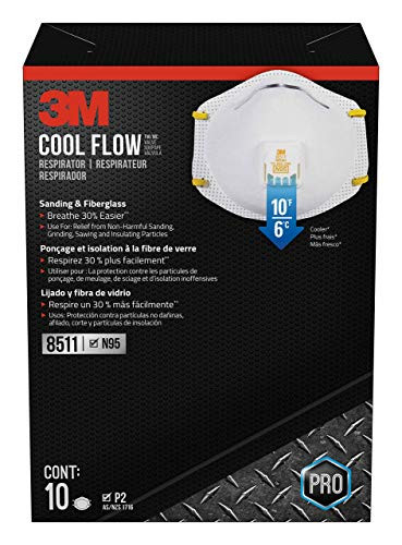 3M 8511HB1-C-PS Sanding and Fiberglass Valved Respirator, 10-Pack (Renewed)