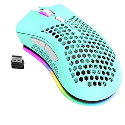 Wireless Rechargeable Gaming Mouse RGB Backlight Computer Mouse Shell Honeycomb Design Compatible with PC Mac Blue