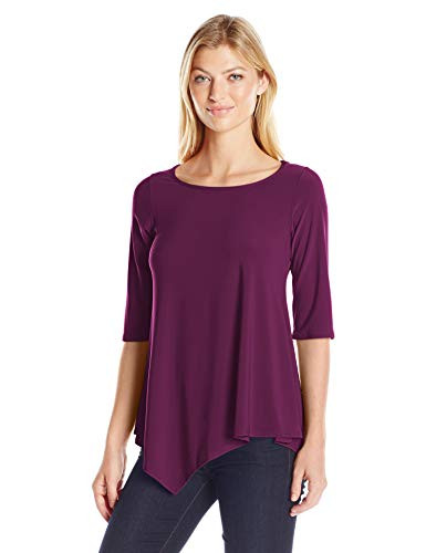 Star Vixen Women's Elbow Sleeve Hanky Hem Tunic Plum 1 XL