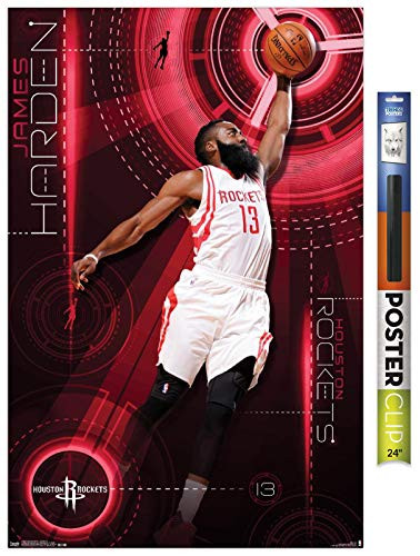 Trends International NBA Houston Rockets - James Harden 15 Wall Poster 22.375" x 34" Premium Poster  and  Clip Bundle