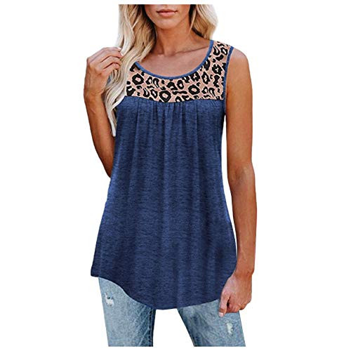 Tank Tops for Women Sleeveless Workout Leopard Patchwork Active Summer Tee Casual Ruffle Loose Tunic Blouse Vests