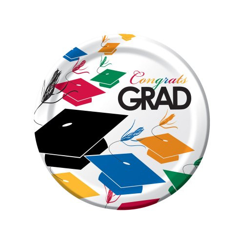 Creative Converting Big Value 50 Count Round Dinner Plates Grad Cap Toss