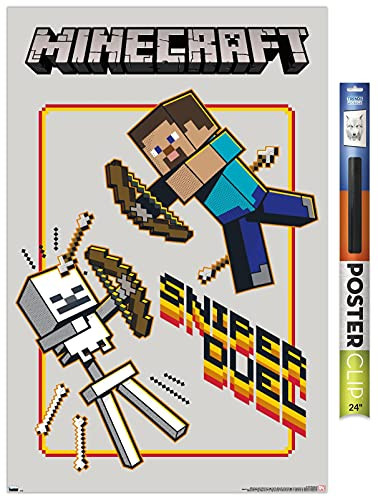 Trends International Minecraft - Sniper Duel Wall Poster 22.375" x 34" Premium Poster  and  Clip Bundle
