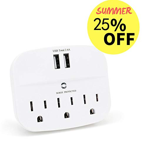 SYCON 3-Outlet Surge Protector Wall Adapter With 2 USB Ports