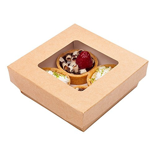 Cafe Vision 13 oz Square Kraft Paper Small Take Out Container - 4 1-2" x 4 1-2" x 1 1-2" - 25 count box - Restaurantware RWA0165-25