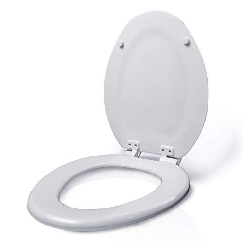 Highcraft W2TSWE Elongated Molded Wood Toilet Seat Easy Remove ? Adjustable Hinge White