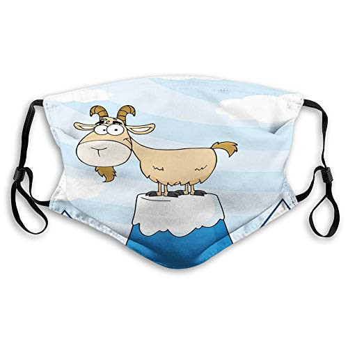 Windproof Activated Carbon msak Facial decorations?Doodle Cartoon Goat Smiling and Standing on Top of Mountain Pick Digital Illustration M