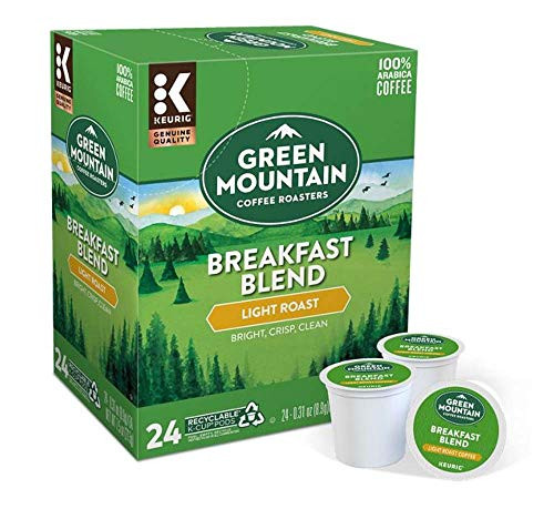 Green Mountain Coffee Pods K-Cups For Keurig Machines Flavored K Cup -All Count Fresh Capsules- Light - Medium - Dark Roast Long Expiry ALL FLAVORS -24 K-Cups Breakfast Blend-
