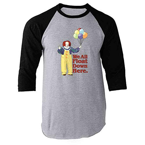Pop Threads Clown Float Down Here Minimalist Horror Costume Black S Raglan Baseball Tee Shirt