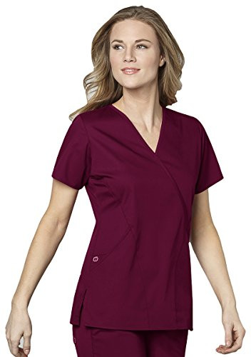 WonderWink Women's Plus-Size Wonderwork Mock Wrap Scrub Top Wine 4X-Large