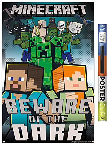 Trends International Minecraft - Beware of The Dark Wall Poster 22.375" x 34" Premium Poster  and  Clip Bundle