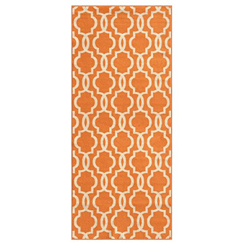 Custom Size Orange Moroccan Trellis Rubber Backed Non-Slip Hallway Stair Runner Rug 31in X 2ft