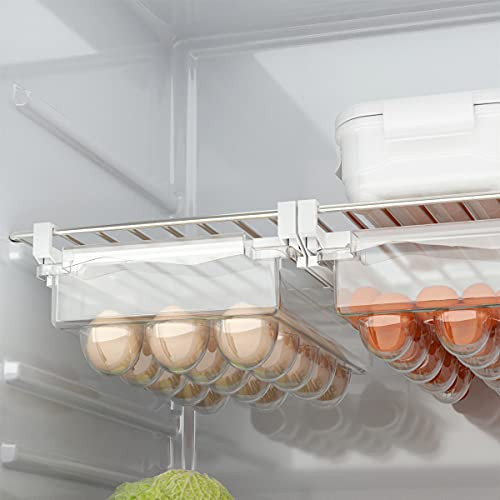Refrigerator Eggs Storage Container Fridge Egg Holder Drawer Organizer Pull Out with Handle Fridge Shelf Holder Egg Tray -Fit 15 Eggs-