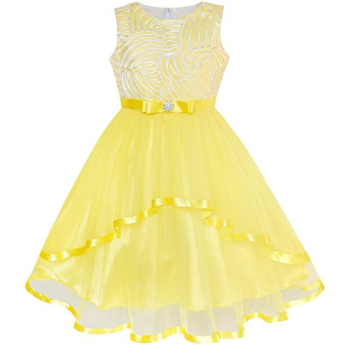 Sunny Fashion LZ63 Flower Girl Dress Yellow Belted Wedding Party Bridesmaid Size 6