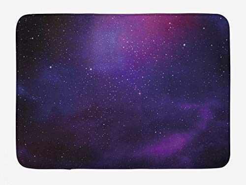 Ambesonne Sky Bath Mat Galaxy Nebula Illustration Deep Space Star Clusters and Constellation Milky Way Plush Bathroom Decor Mat with Non Slip Backing 29.5" X 17.5" Purple Pink Black