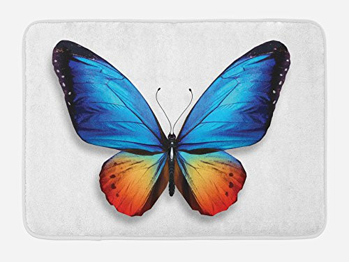 Ambesonne Butterfly Bath Mat Big Butterfly Manifests Never Ending Cycle of Life Self Transformation Plush Bathroom Decor Mat with Non Slip Backing 29.5" X 17.5" Blue Orange