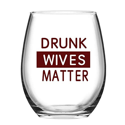 Stemless Wine Glass Drunk Wives Matter Funny Wine Glasses Tumbler Gifts Best Novelty Birthday Gift for Wife Women 15 Oz