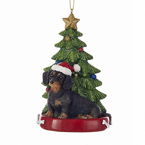Kurt Adler DACHSUND WITH CHRISTMAS TREE ANE LIGHTS ORNAMENT FOR PERSONALIZATION