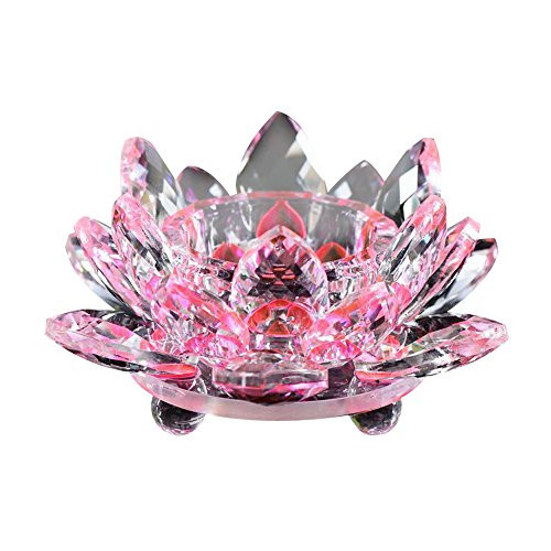 Crystal Glass Lotus Flower Candle Tea Light Holder Buddhist Candlestick