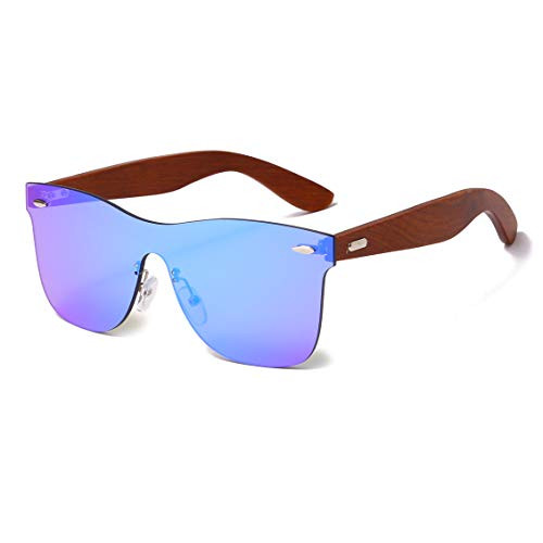 LongKeeper Wood Sunglasses for Men Women Vintage Real Wooden Arms Glasses -Brown Blue plusWood Case-