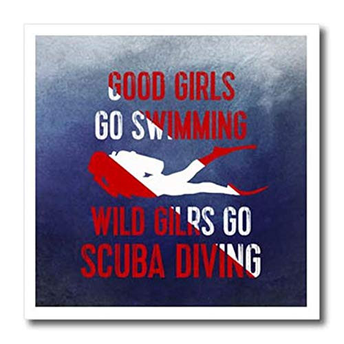 3dRose ht_268347_2 Word Art for Scuba Girls in Red White Dive Flag Colors On Blue Iron On Heat Transfer 6"