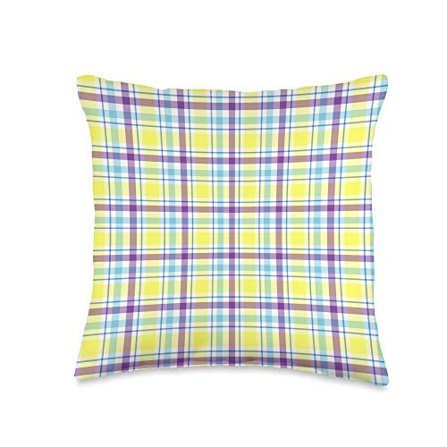 AFU Decorative Throw Pillows Yellow Pastel Spring Plaid Easter Decorative Throw Pillow 16x16 Multicolor