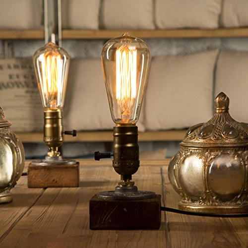 YUANKANG Edison Desk Lamp Retro Industrial Steampunk Table Lamp Small Cool Rustic Table Light Accent Paper Lamps Antique Style Vintage Wood Base Bedside Lighting Stand E26 E27 for Café No Bulb YUANKANG Edison Desk Lamp Retro Industrial Steampunk Table Lamp Small Cool Rustic Table Light Accent Paper Lamps Antique Style Vintage Wood Base Bedside Lighting Stand E26 E27 for Café No Bulb