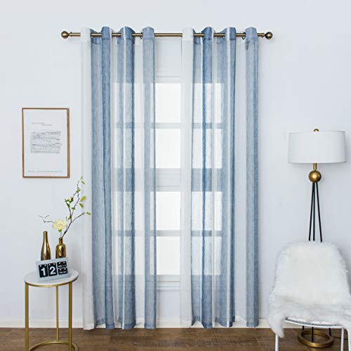 Aquazolax Linen Semi Sheer Curtains Window Voile Panels Thick and Soft for Guest Room Bedrooom Privacy 1 Pair W52 inch x L84 inch Grayish Blue and White