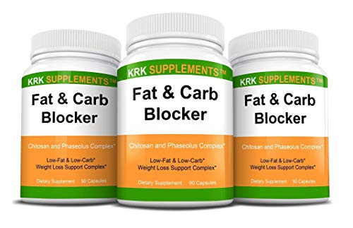 Bundle Combo for 3 Total Bottles of Fat and Carb Blocker with Phaseolus Vulgaris -White Kidney Bean Extract- Chitosan Extreme Diet Pills Weight Loss KRK Supplements