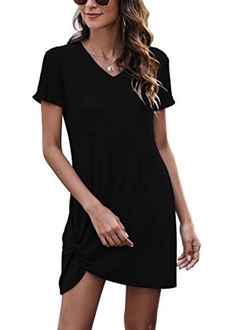 BeadChica Women's Summer Dresses Casual Tshirt Dress Sexy Short Sleeve Cute Mini Sundress-Black-L