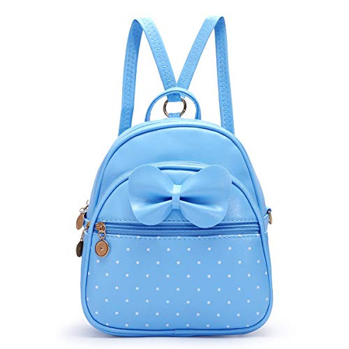 Girls Bowknot Polka Dot Cute Mini Backpack Small Daypacks Convertible Shoulder Bag Purse for Women -Blue-01-