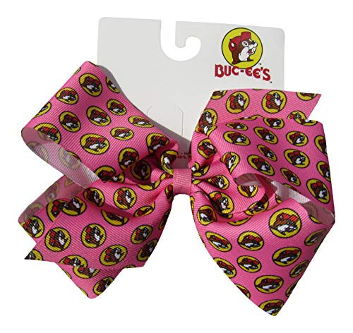 Buc-ees Large Cheer Hair Bow for Girls Bright Pink with Bucky the Beaver Highlighted