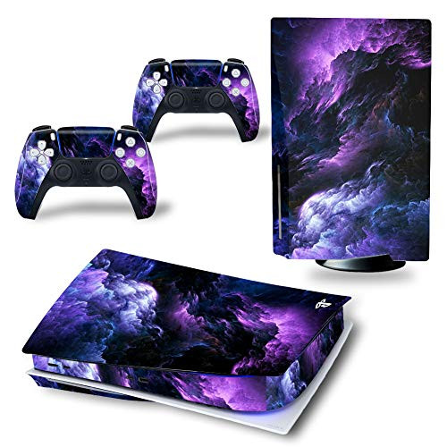 PS5 Skin Stickers Decal Full Body Vinyl Cover for Playstation 5 Console and Controllers -Disk Edition Purple Cloud-
