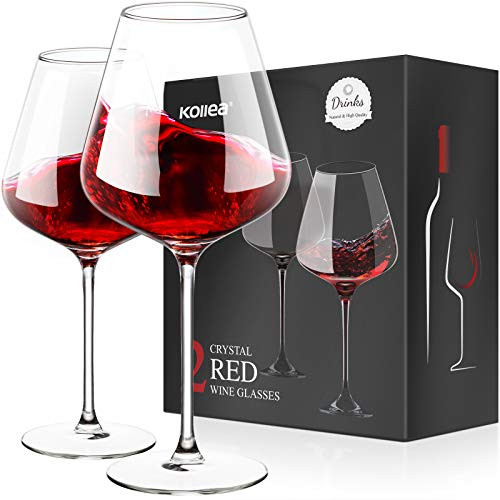 Hand Blown Wine Glasses Set of 2 Kollea Crystal Red Wine Glasses with Large Bowl and Long Stem Elegant Stemmed Wine Glasses 23Oz Wine Lover Gifts for Valentine's Day Birthday Anniversary Wedding