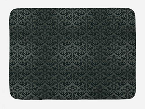 Ambesonne Dark Grey Bath Mat Black Damask and Floral Elements Oriental Antique Ornament Vintage Plush Bathroom Decor Mat with Non Slip Backing 29.5" X 17.5" Black Grey
