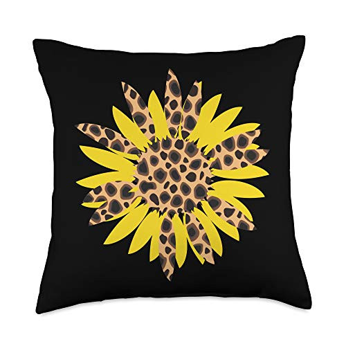 MindfulPhrases Sunflower Leopard Brown Vintage Cheetah Yellow Black Print Throw Pillow 18x18 Multicolor