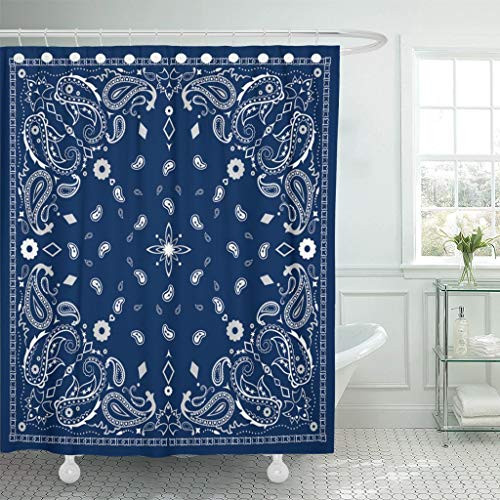 Abaysto Colorful Scarf Blue Paisley Bandana Pattern Bandanna Border Floral Bathroom Decor Shower Curtain Sets with Hooks Polyester Fabric Great Gift