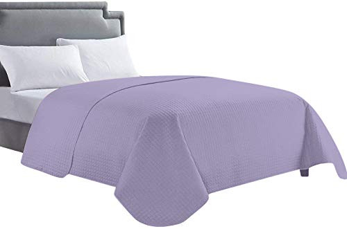 HollyHOME Luxury Checkered Super Soft Solid Single Pinsonic Bed Quilt Bedspread Bed Cover Purple Full-Queen