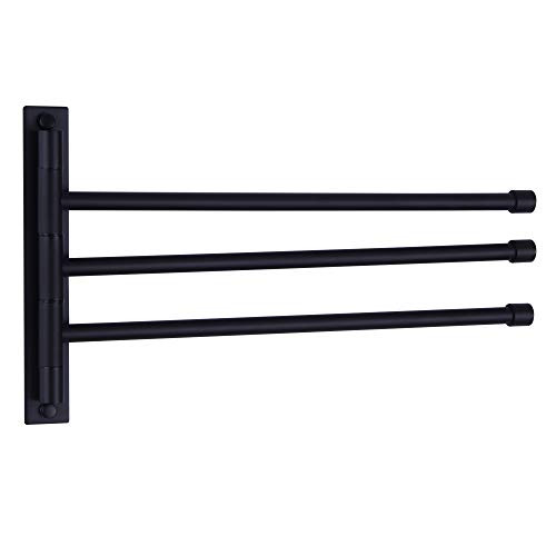 BEIGEEWY Matte Black Swing Out Towel Racks for Bathroom Holder Wall Mounted Towel Bars with Hooks 3-Arm