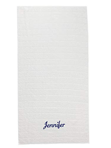 Kaufman - Personalized Terry Horizontal Stripes Beach and Pool Towel - 100 percent Cotton - 30in X 60in Embroidered -White-