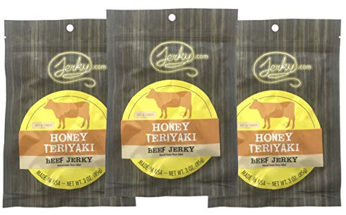 Jerky.com's Honey Teriyaki Beef Jerky - 3 PACK - No Added Preservatives No Added MSG or Nitrates Farm Raised Beef - 7.5 total oz.
